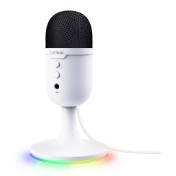 Micrófono Trust Yunix USB cardioide compacto RGB mute salida auriculares blanco