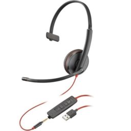 Auriculares Poly con cable USB-A y 3,5 mm con micrófono y cancelación de ruido, negro