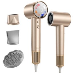 Secador de Pelo Iónico Teendow MY78PA 110000 RPM 4 Temperaturas 2 Velocidades con Accesorios Pantalla Táctil Dorado