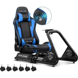 Simulador de conducción GTPLAYER Sim Racing Cockpit con altavoces y asiento ajustable azul