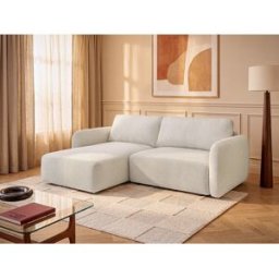 Unique Sofá cama rinconera izquierda en chenilla color blanco roto PLUFATI