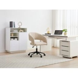 Unique Silla de oficina de terciopelo - Beige y negro - Altura ajustable - TIRIESI