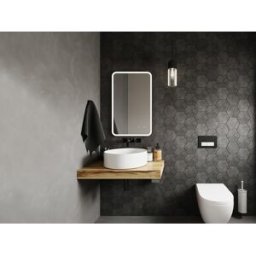 Unique Espejo de baño luminoso ovalado antivaho con borde negro - 50x80 cm ALARICO