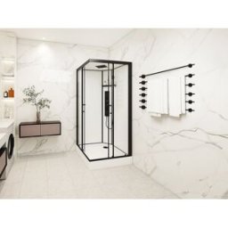 Unique Cabina de ducha de hidromasaje cuadrada - Negro mate y blanco - Ancho 90 x Prof. 90 x Alt. 215 cm - TANITO