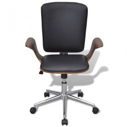VidaXL Silla de Oficina Giratoria Cuero Sintético Madera Curva Negro