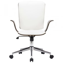 VidaXL Silla de Oficina Giratoria Cuero Sintético Madera Curva Blanco