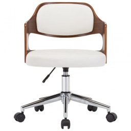 VidaXL Silla de Oficina Giratoria Madera Curvada/Cuero Sintético Blanco