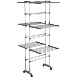 Vidaxl Tendedero De 3 Niveles Con Ruedas Plateado 60x70x166 Cm