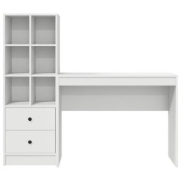Escritorio Monstera blanco 2 en 1 con estantería modular, madera de ingeniería, compacto