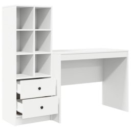 Escritorio compacto Monstera blanco mate con estantería modular, 2 cajones y 6 compartimentos