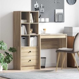Escritorio modular Norris roble Sonoma con estantería reversible, 2 cajones y 6 compartimentos