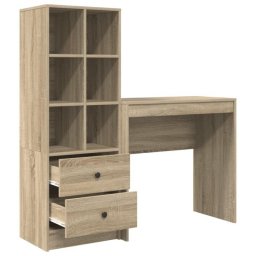 Escritorio Buck roble Sonoma compacto, 6 compartimentos, 2 cajones, tablero de partículas resistente