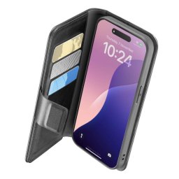 Funda para móvil Cellularline Book Agenda Folio Imitación piel Negra con soporte para iPhone 16e y 17e