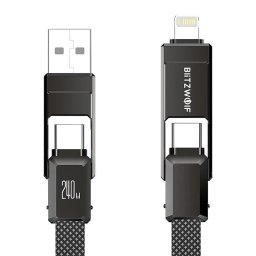 Cable BlitzWolf BW-HDC7 4 en 1 USB-C+Lightning 240W 1,2 m Negro