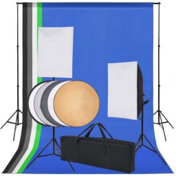 vidaXL Kit de Estudio Fotográfico 2 Focos + 5 Fondos + Accesorios