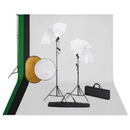 vidaXL Kit de Estudio Fotográfico 2 Focos + 3 Fondos + Reflector