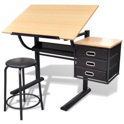VidaXL Escritorio Inclinable con Tablero de Dibujo y Taburete
