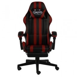 vidaXL Silla Gaming con Reposapiés Cuero Sintético Negro/Rojo Tinto