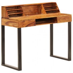 VidaXL Escritorio de Madera Maciza de Sheesham y Acero 110x50x94cm