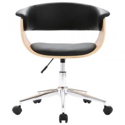 VidaXL Silla de Oficina Giratoria Madera Curvada Cuero Sintético Negro