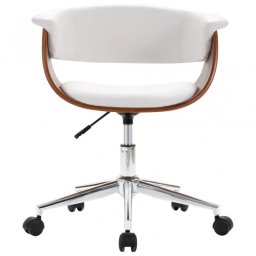 VidaXL Silla Oficina Giratoria Madera Curvada Cuero Sintético Blanco
