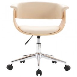 VidaXL Silla de Oficina Giratoria Madera Curvada Cuero Sintético Crema