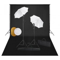 vidaXL Kit de Estudio Fotográfico 2 Focos + Fondo + Reflector + Paraguas