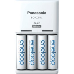 PANASONIC ENELOOP BQ-CC51E - Cargador enchufable, NiMH, incl. 4 pilas AA (Mignon), blanco
