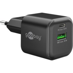 GOOBAY 79620 - Cargador USB, 20 W, GaN, 1x USB-C, 1x USB-A, negro