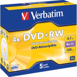 VERBATIM 43229 - DVD+RW 4,7 GB, mate, paquete de 5 cajas Jewel
