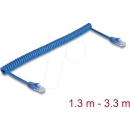 DELOCK 90363 - Cable espiral RJ45 Cat.6, 1,3 m a 3,3 m, azul