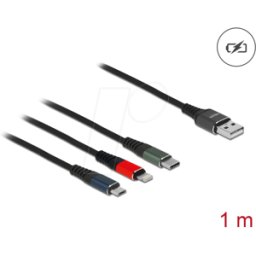 DELOCK 87277 - Cable de carga, USB-A -> micro USB, Lightning & USB-C, colorido,