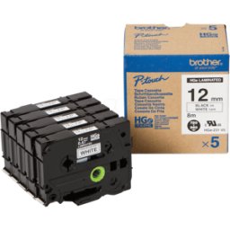 BROTHER P-TOUCH HGE-231 - Cinta de escritura de alta calidad, negro sobre blanco, multipac
