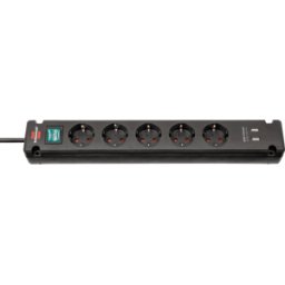 BRENNENSTUHL BRE 1150660315 - Regleta Bremounta, 5 tomas, USB, negro