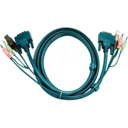 ATEN 2L-7D02U - Cable KVM DVI-D (enlace único), USB, audio, negro, 1,8 m