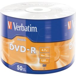 VERBATIM 43791 - DVD-R 4,7 GB DataLife, mate, paquete de 50 envolturas de husillo