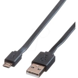 ROLINE 11028760 - Cable de sincronización y carga, USB-A -> Micro B, negro,
