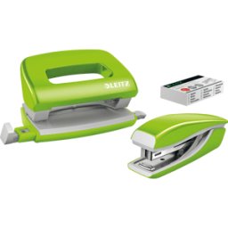 LEITZ 55612054 - Juego de minigrapadora y perforador, Nexxt WOW, verde