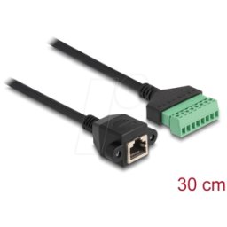 DELOCK 66054 - Cable RJ45 toma Cat.6 > bloque de terminales, incorporado, 30 cm