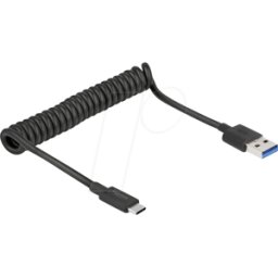 DELOCK 85349 - Cable USB 3.1 Gen 2 en espiral Tipo-A macho a Tipo-C macho