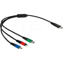 DELOCK 86820 - Cable de carga, USB-C -> micro USB, Lightning y USB-C, 0,3 m