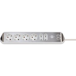 BRENNENSTUHL BRE 1153590620 - Regleta de enchufes para esquina, séxtuple, 2x USB, 2 m, platead