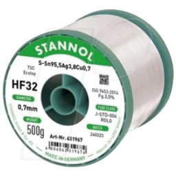 STANNOL STA HF32 TSC 0,3 - Soldadura HF32 sin plomo con contenido de plata y cobre, Ø 0,3 m
