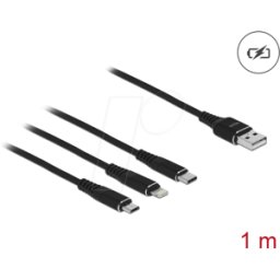 DELOCK 87155 - Cable de carga, USB-A -> micro USB, Lightning & USB-C, negro, 1