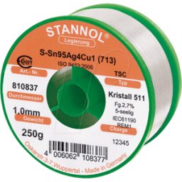 STANNOL STA 511 TSC 1,0 - Soldadura sin plomo con contenido de color plateado y cobre, Ø 1