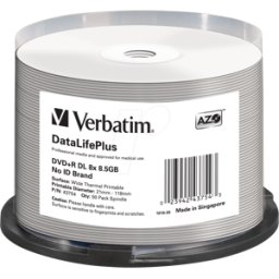 VERBATIM 43754 - DVD+R 8,5 GB, imprimible térmica, husillo de 50