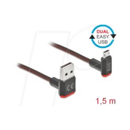 DELOCK 85267 - Cable doble Easy USB 2.0, a ud En micro B St,, galv., 1,5 m