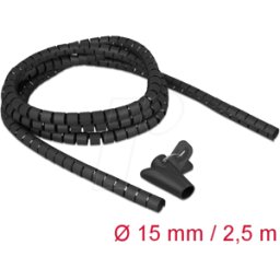 DELOCK 18835 - Manguera en espiral con herramienta de tiro 2,5 m x 15 mm negro