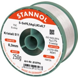 STANNOL STA 511 TSC 0,3 - Soldadura sin plomo con contenido de plata y cobre, Ø 0,3 mm, 25