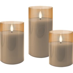 GOOBAY 77756 - Vela de cera real LED conjunto de 3, dorado transparente, blanco